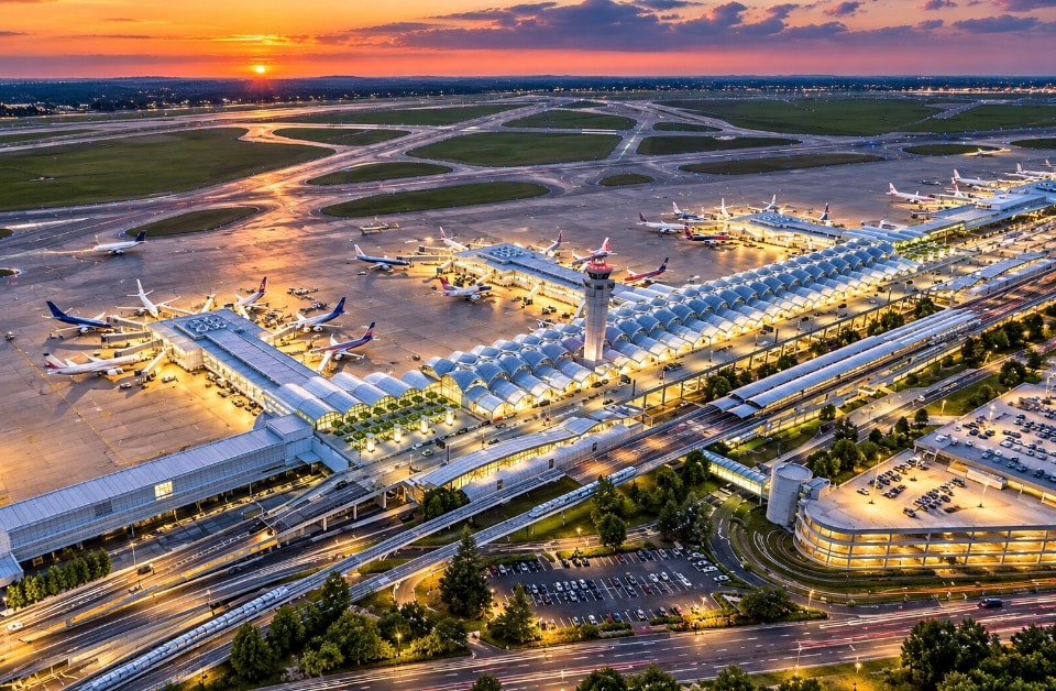 BWI Airport aerial view at sunset