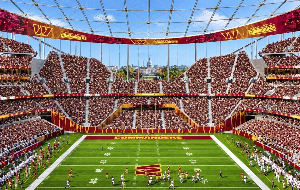 Washington Commanders new stadium interior with Capitol building view